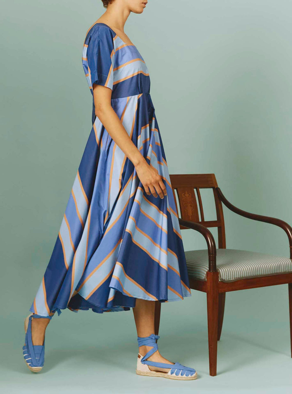 Allegria Dress - Samarkand Stripes - Blue / Arancio