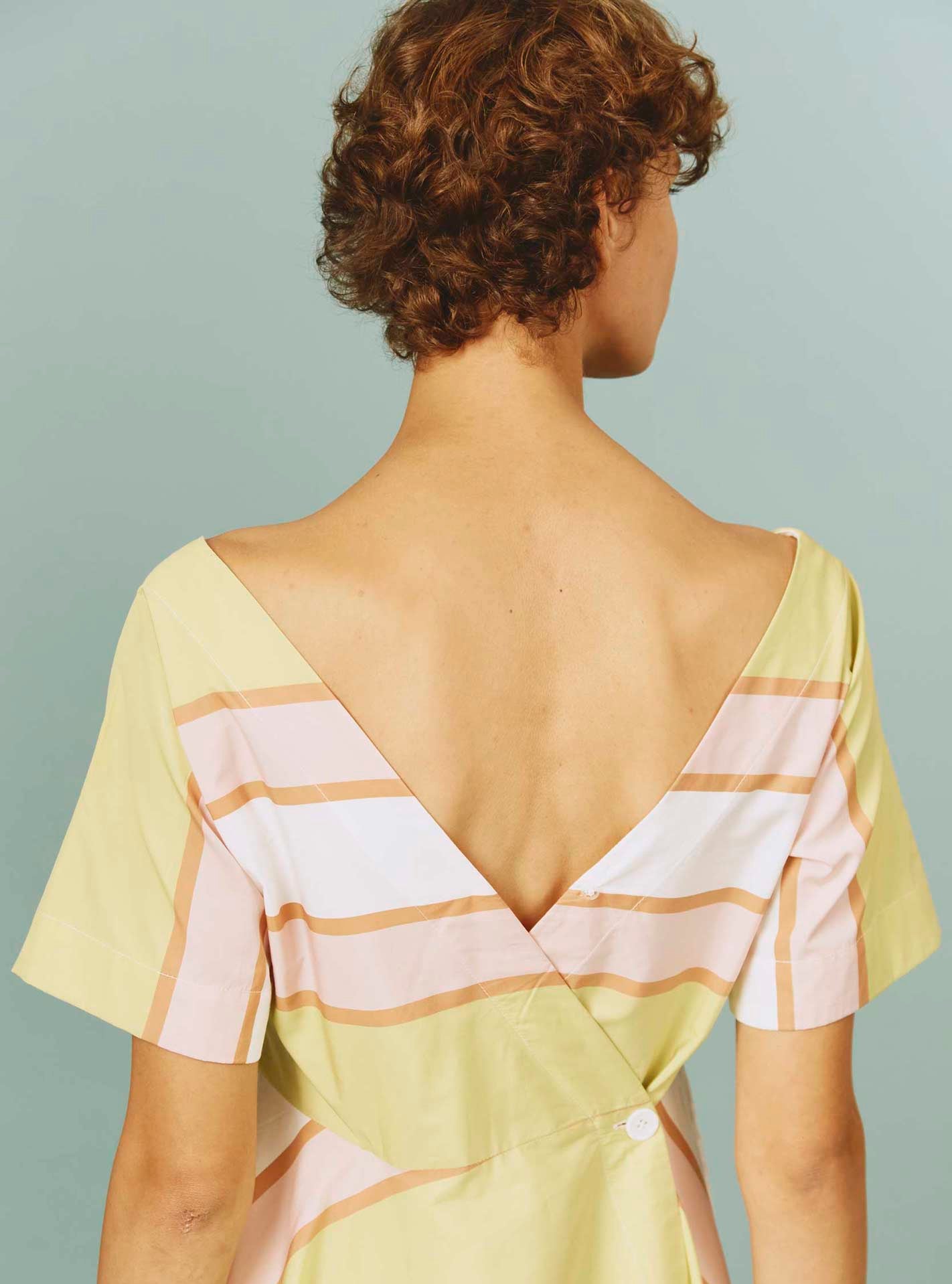 Thierry Colson's Samarkand Stripes Allegria Pink Lemon Dress - Detail of the back
