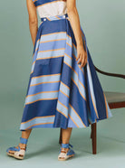Back view of Audrey Skirt: Samarkand Stripes - Blue/Arancio by Thierry Colson | Spring/Summer 2024