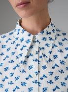 Collar detail of Alceste Shirt Dress Hand Block-Printed Delft Blue Kaftan Style by Thierry Colson