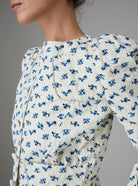 Detail view of Arabella Jacket Hand Block-Printed Delft Blue Quilted Cotton by Thierry Colson