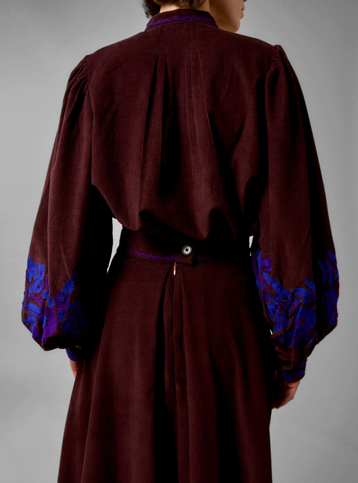 Yana Blouse -Balkanic Embroidery - Chocolate/Cobalt & Purple