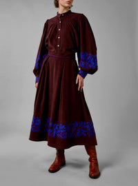 Yana Blouse -Balkanic Embroidery - Chocolate/Cobalt & Purple
