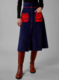 Yardley Skirt - Balkanic Embroidery - Navy / Red