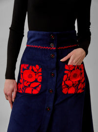 Yardley Skirt - Balkanic Embroidery - Navy / Red