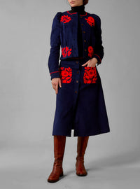 Yardley Skirt - Balkanic Embroidery - Navy / Red