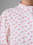 Detail of Yvonne Midi Dress Stuart-Inspired Sleeves Cottage Print Old Rose Hue by Thierry Colson