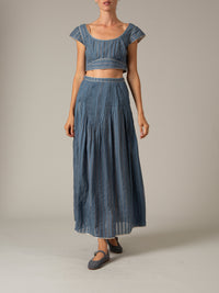Verde Long Skirt - Delphi Chanderi - Storm Blue