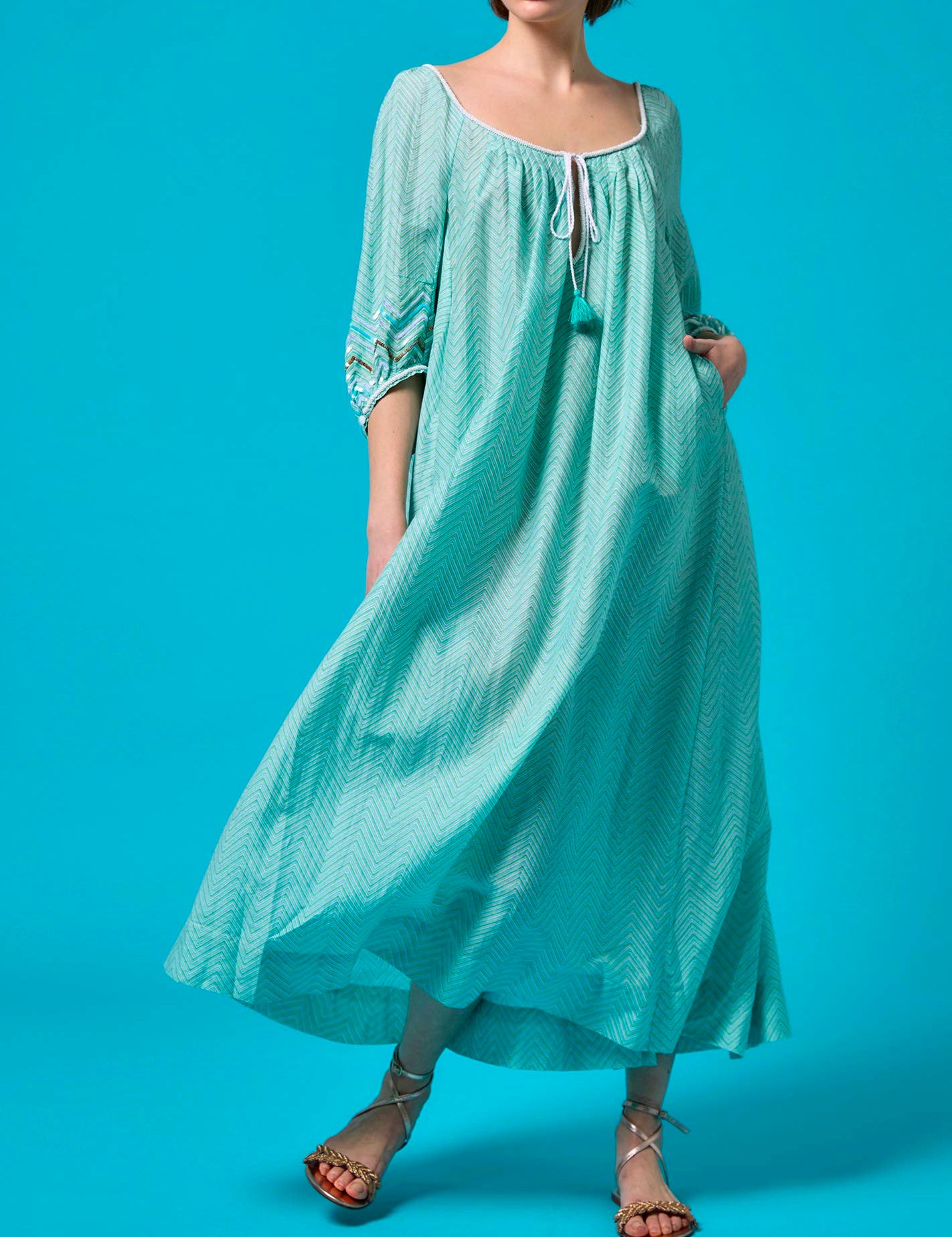 Front view Eva Mint Midi Dress by Thierry Colson