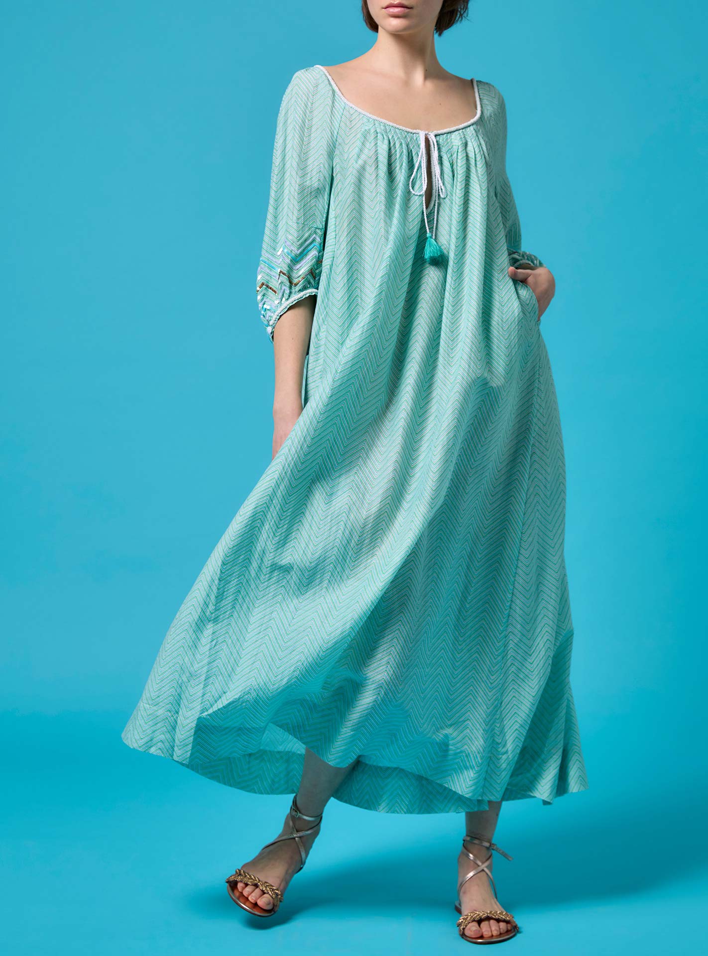 Front view Eva Mint Midi Dress by Thierry Colson