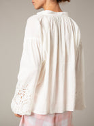 Back view - Guise Blouse in Off-White Linen by Thierry Colson – Guipure Embroidery