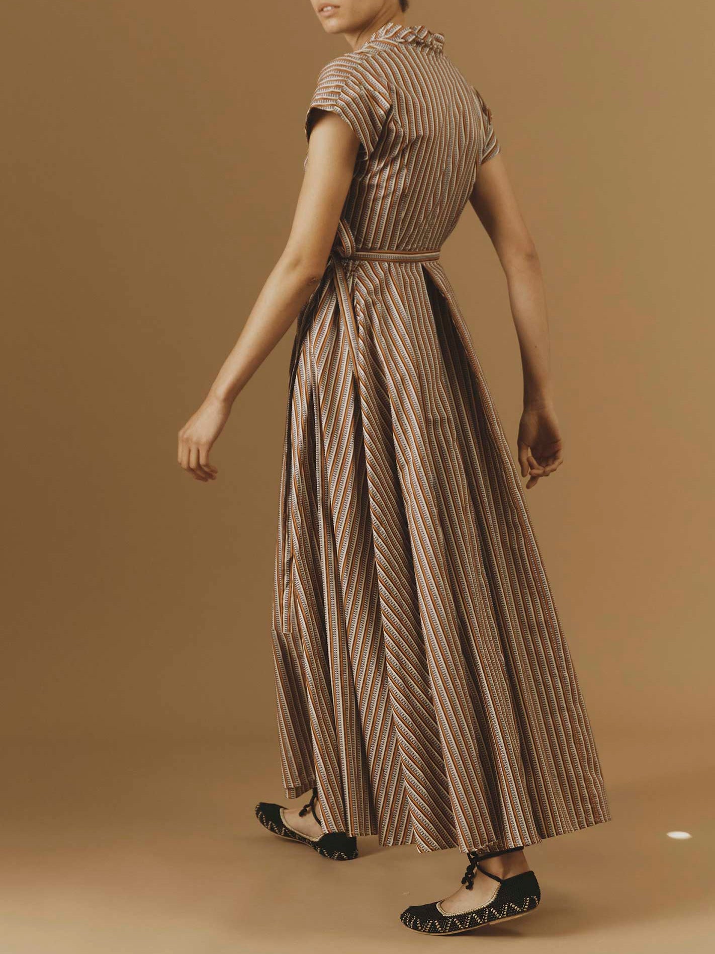 Side view of Isolde Copper Cotton Long Dress by Thierry Colson 
