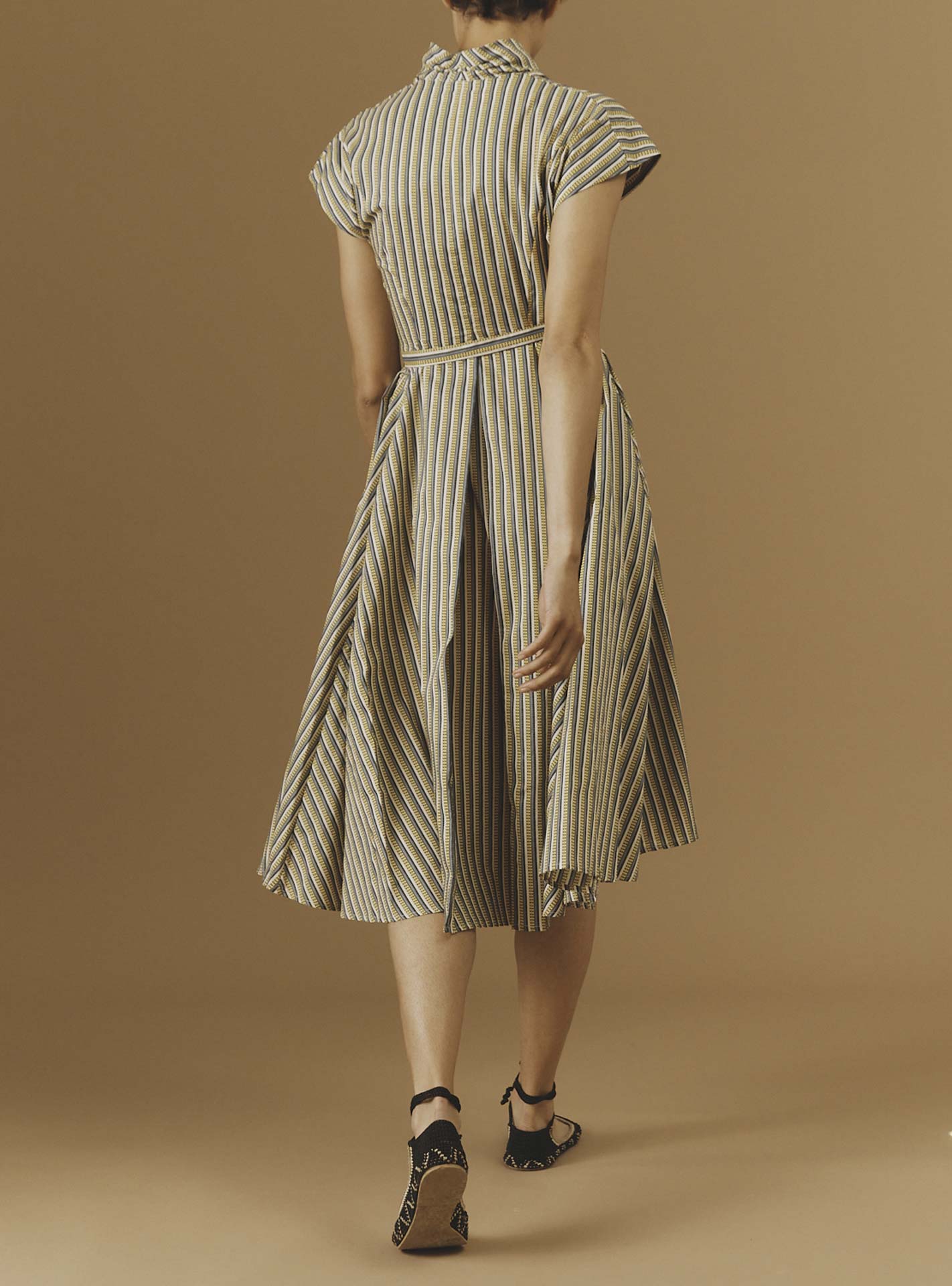 Back view of Isolde Yellow 2 midi Dress by Thierry Colson 