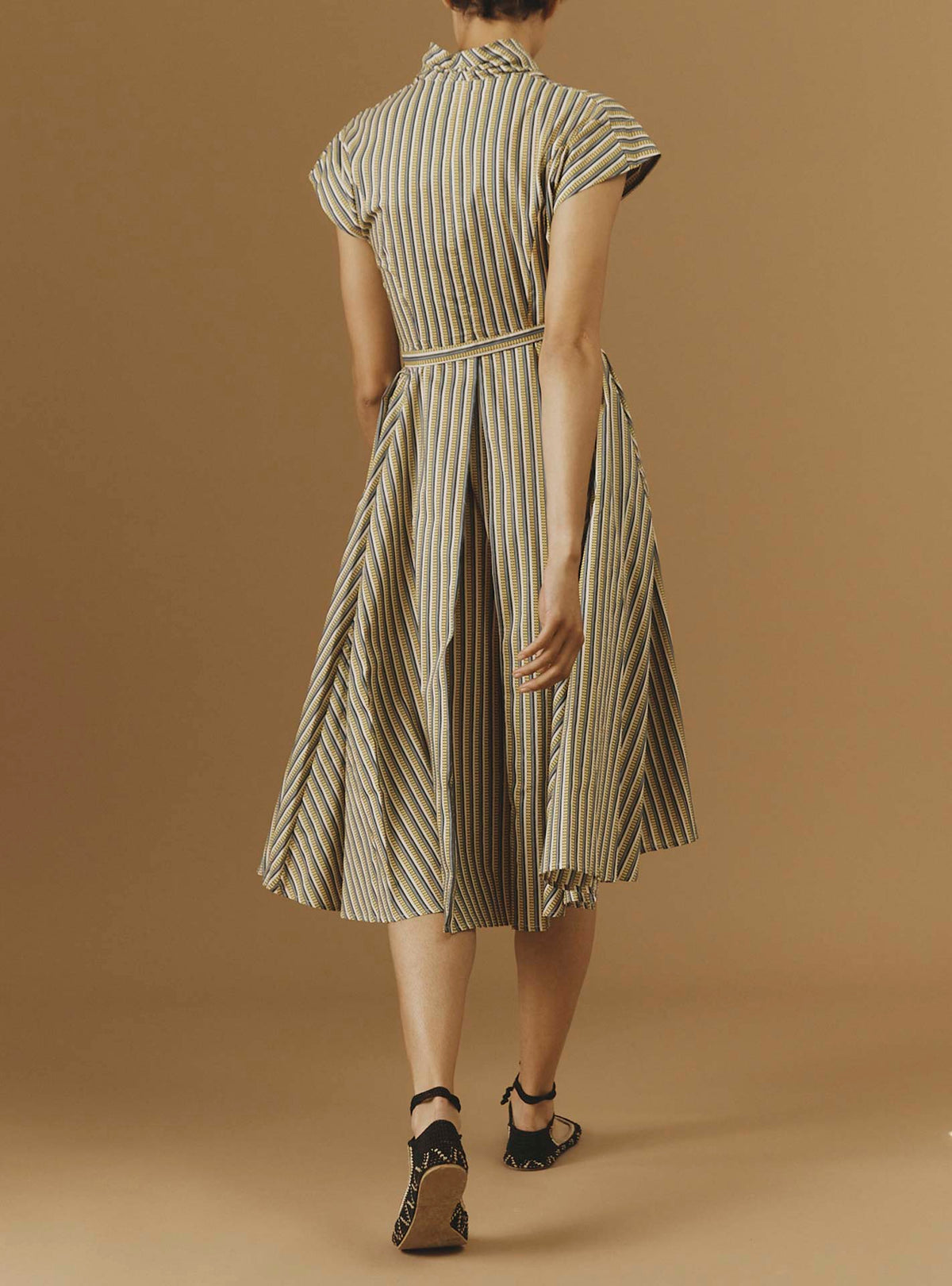 Back view of Isolde Yellow 2 midi Dress by Thierry Colson