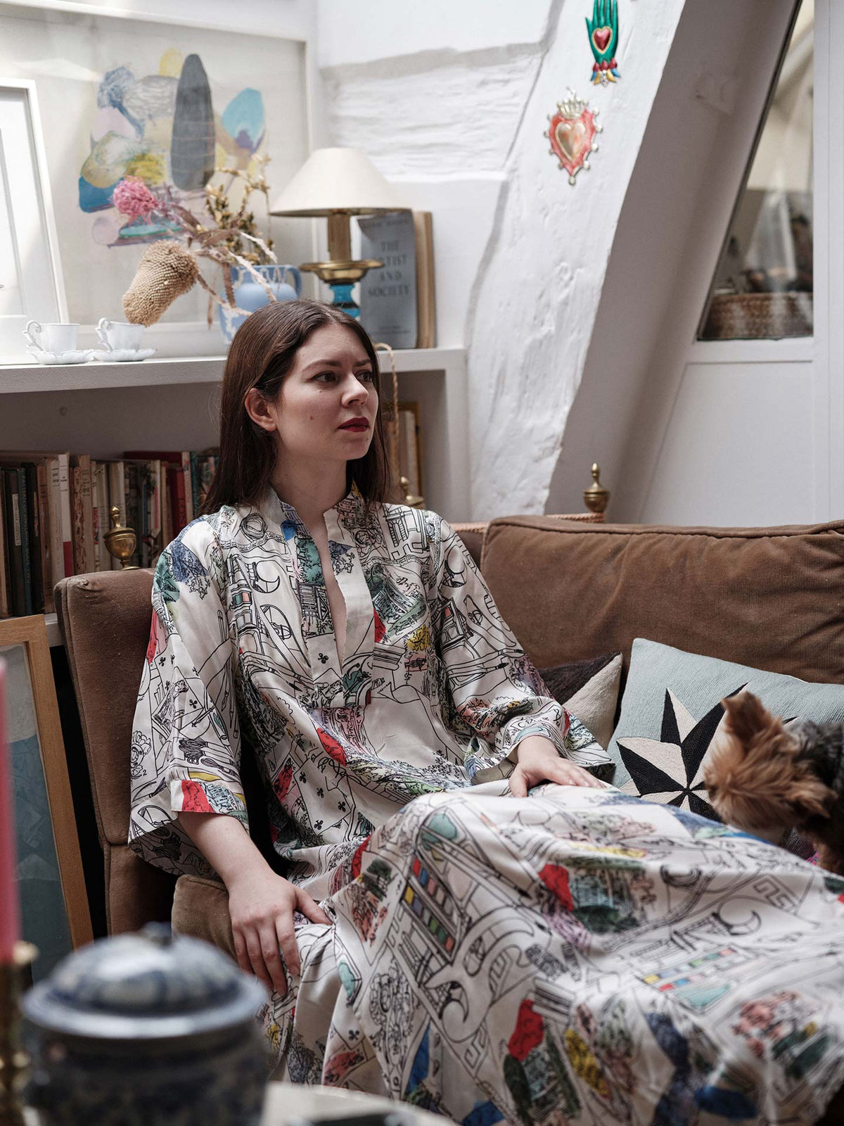 Sacha wearing Rachel Kaftan for the capsule collection TCxSFP photographed by Stéphane Gautronneau in her Studio