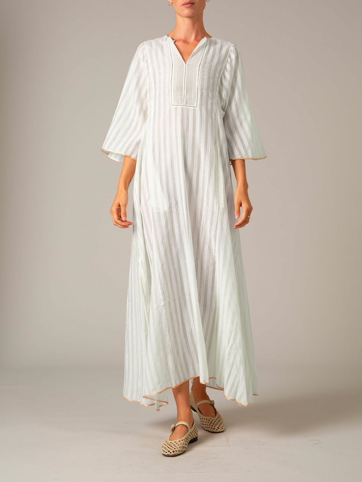 Rachel long Kaftan & Slip Dress - Delphi Chanderi - Nile Green