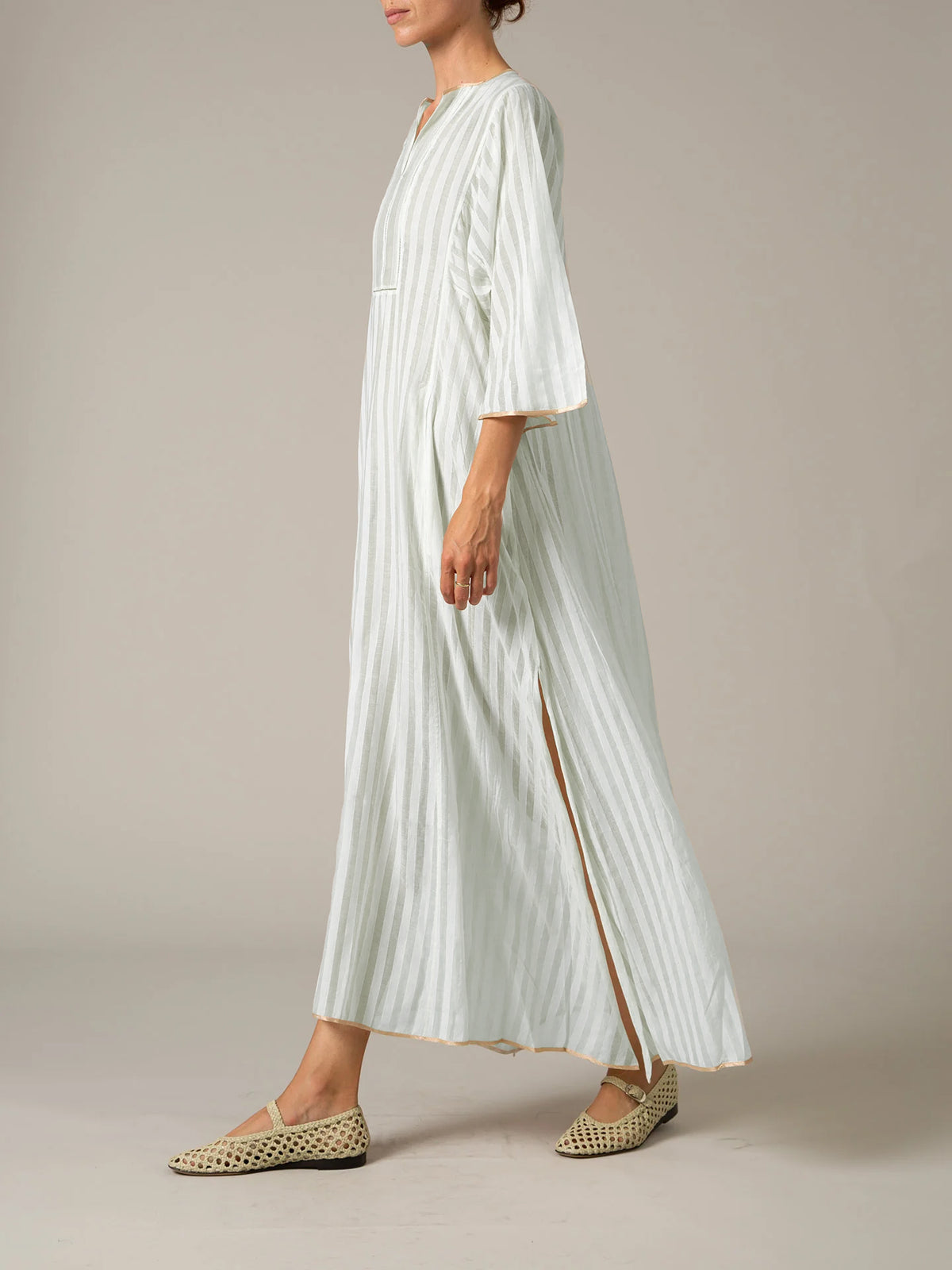 Rachel long Kaftan & Slip Dress - Delphi Chanderi - Nile Green