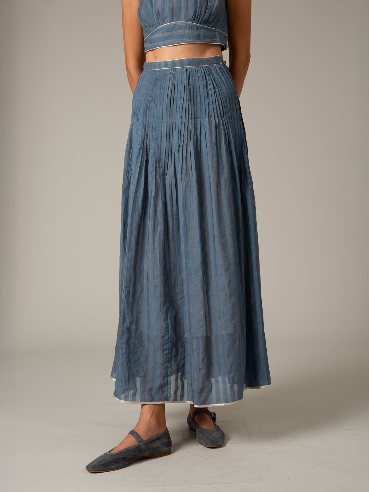 Verde Long Skirt - Delphi Chanderi - Storm Blue