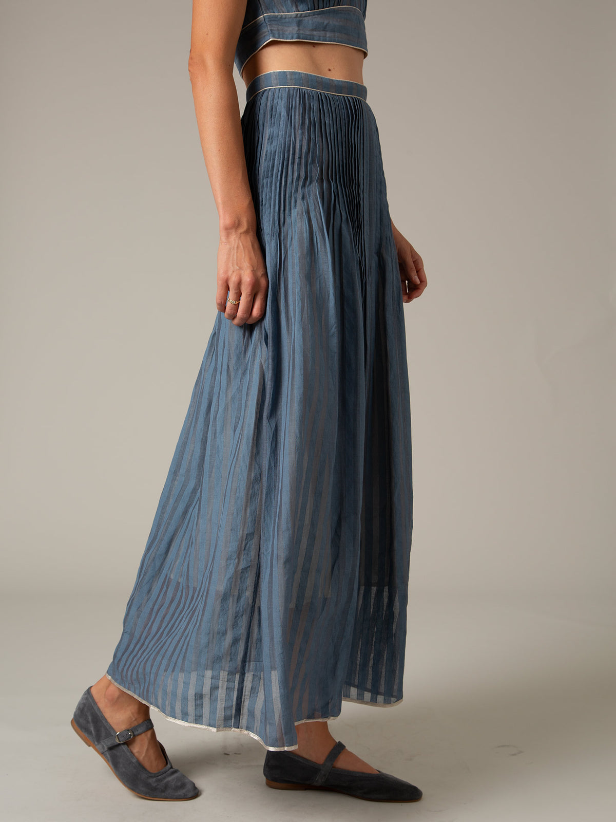Verde Long Skirt - Delphi Chanderi - Storm Blue