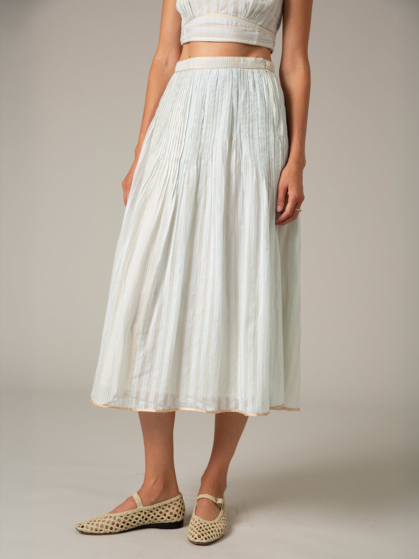 Verde Midi Skirt - Delphi Chanderi - Nile Green Thierry Colson Verde Midi Skirt - Delphi Chanderi - Nile Green Thierry Colson