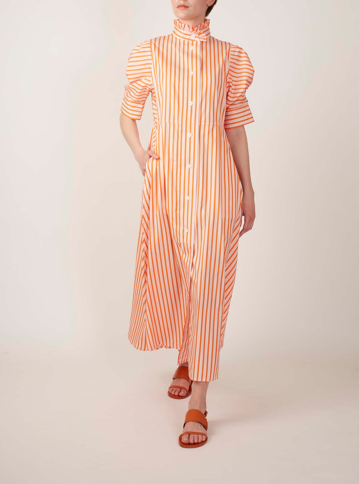 Venetia Mayfair - Orange, Salmon & White Dress by Thierry Colson