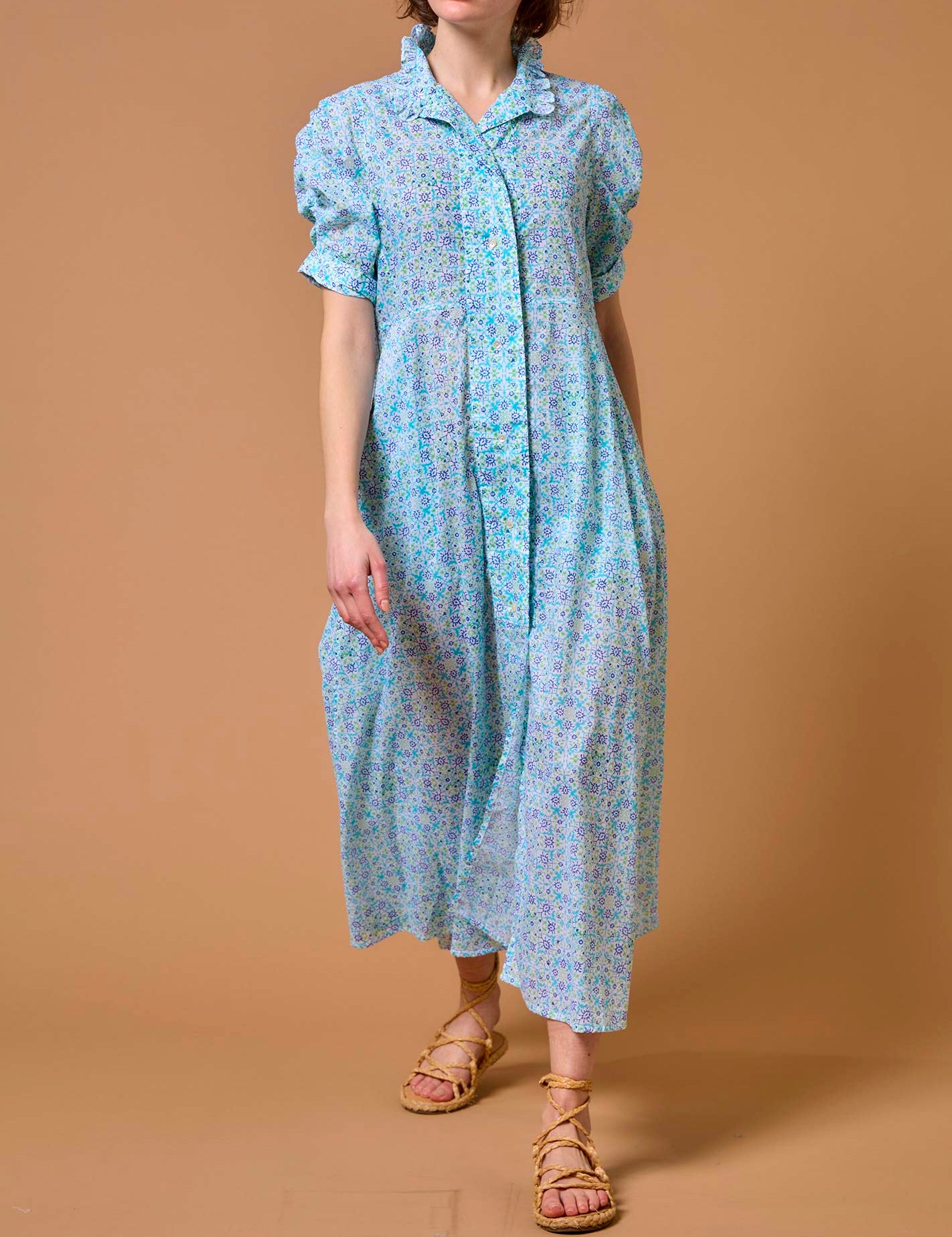 Venetia Mughal Blockprint Multico Blue Dress by Thierry Colson 