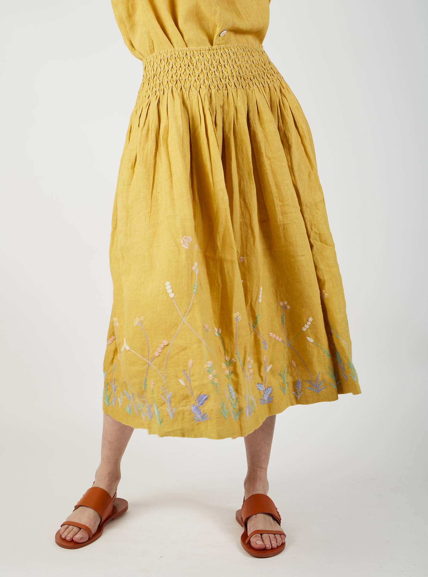 Linen floral embroidered skirt shop