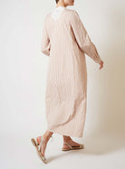 Back view of Victoria Crinkle satin Cappuccino Long Kaftan by Thierry Colson 