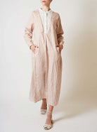Front view of Victoria Crinkle satin Cappuccino Long Kaftan by Thierry Colson 
