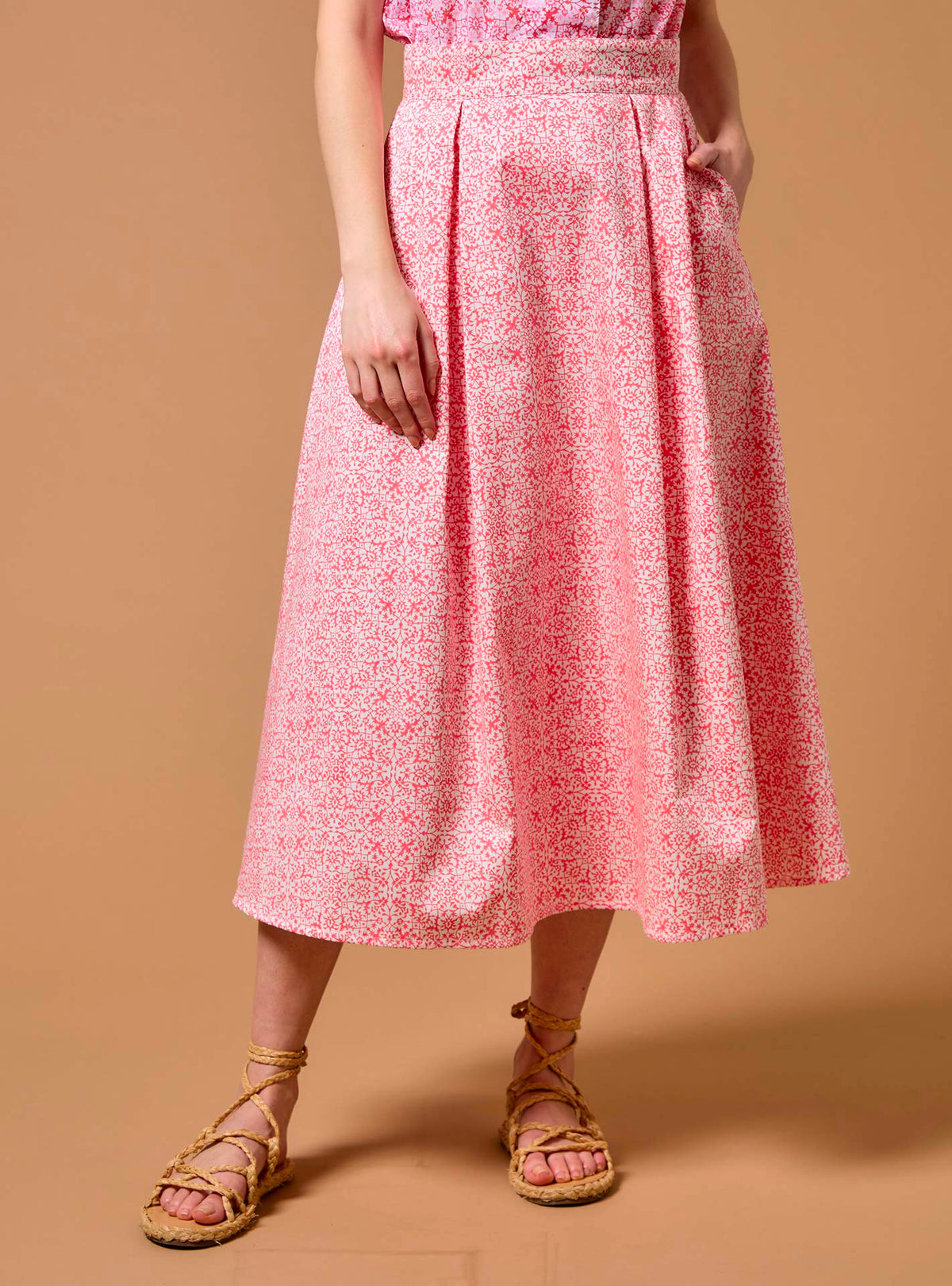 Wynona Skirt - Mughal Blockprint - Candy Pink