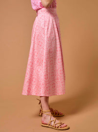 Wynona Skirt - Mughal Blockprint - Candy Pink