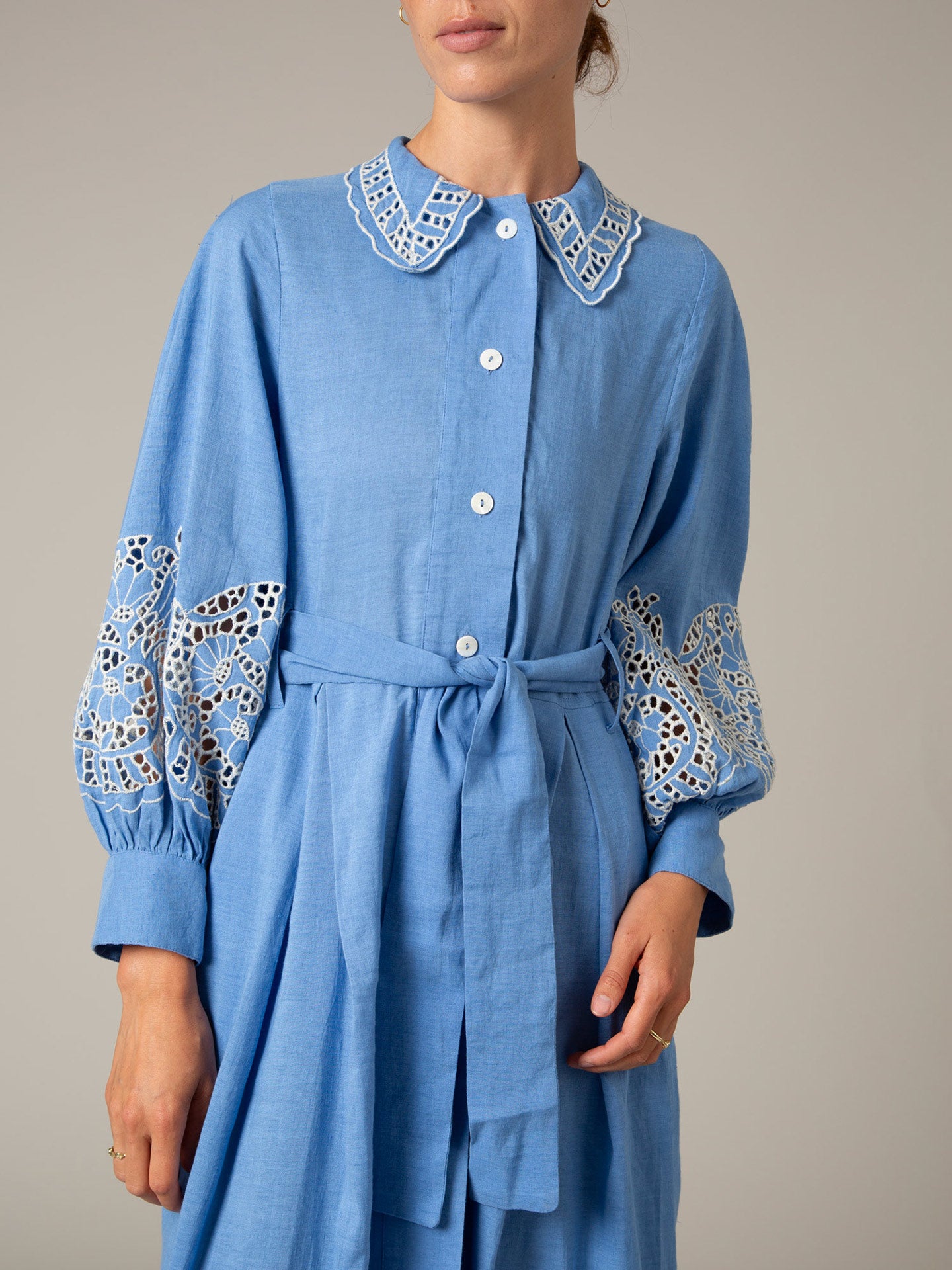 Yvonne Dress – Linen Guipure Cerulean Blue