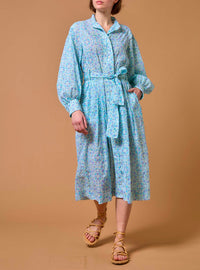 Yvonne knee dress - Mughal Blockprint- Multico Blue