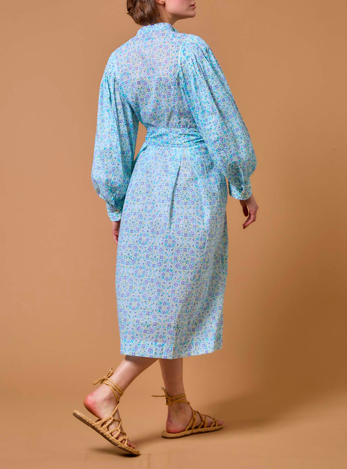 Yvonne knee dress - Mughal Blockprint- Multico Blue