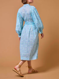 Yvonne knee dress - Mughal Blockprint- Multico Blue