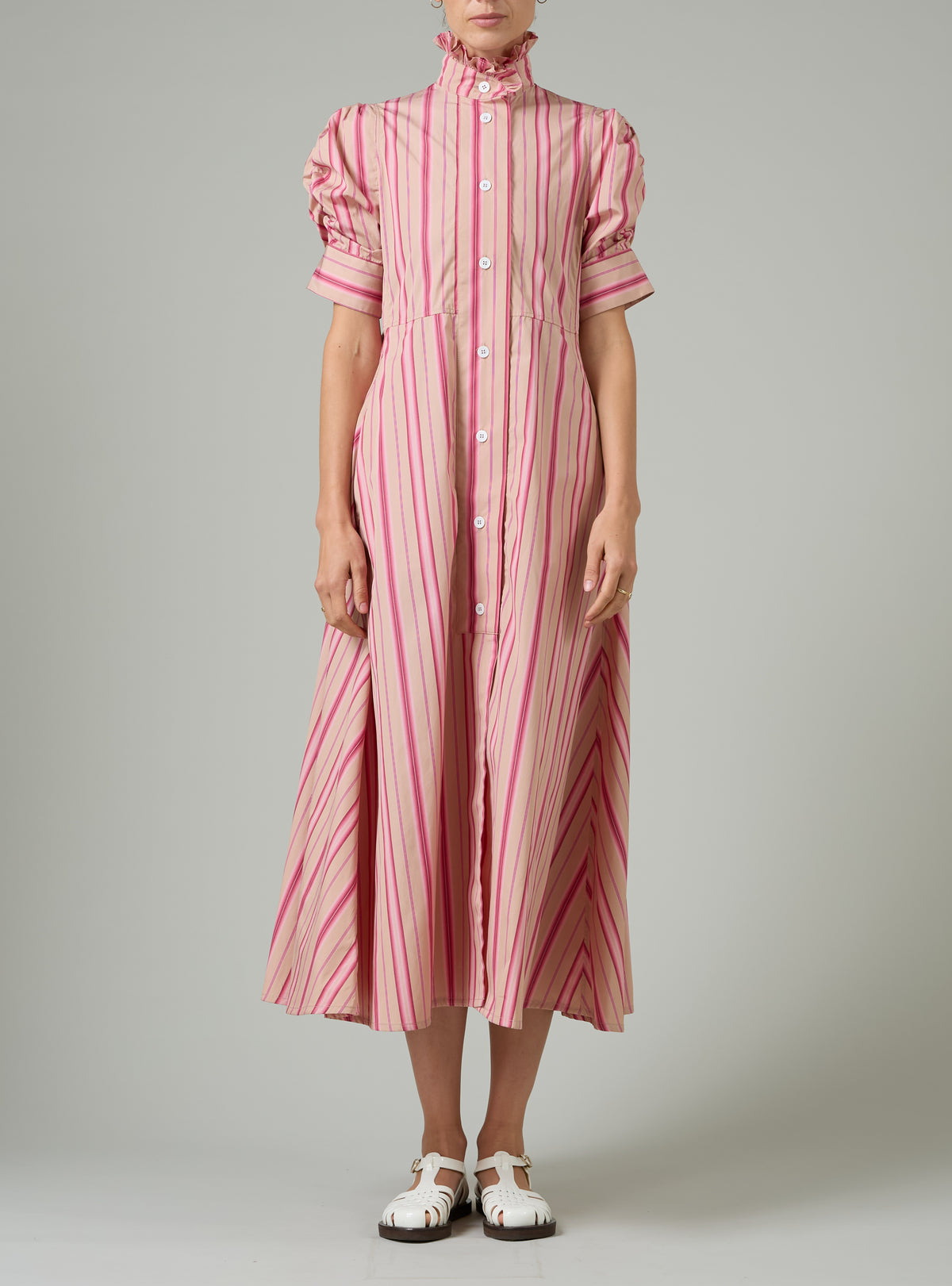 Venetia dress - Biscuit & Pink - Capri Stripes