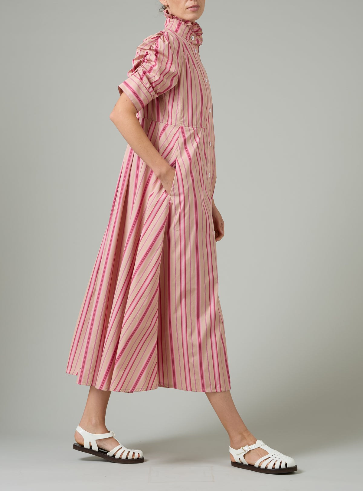 Venetia dress - Biscuit & Pink - Capri Stripes