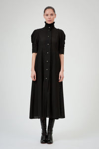Venetia Short Sleeves Dress - Black - Chiffon Fileté