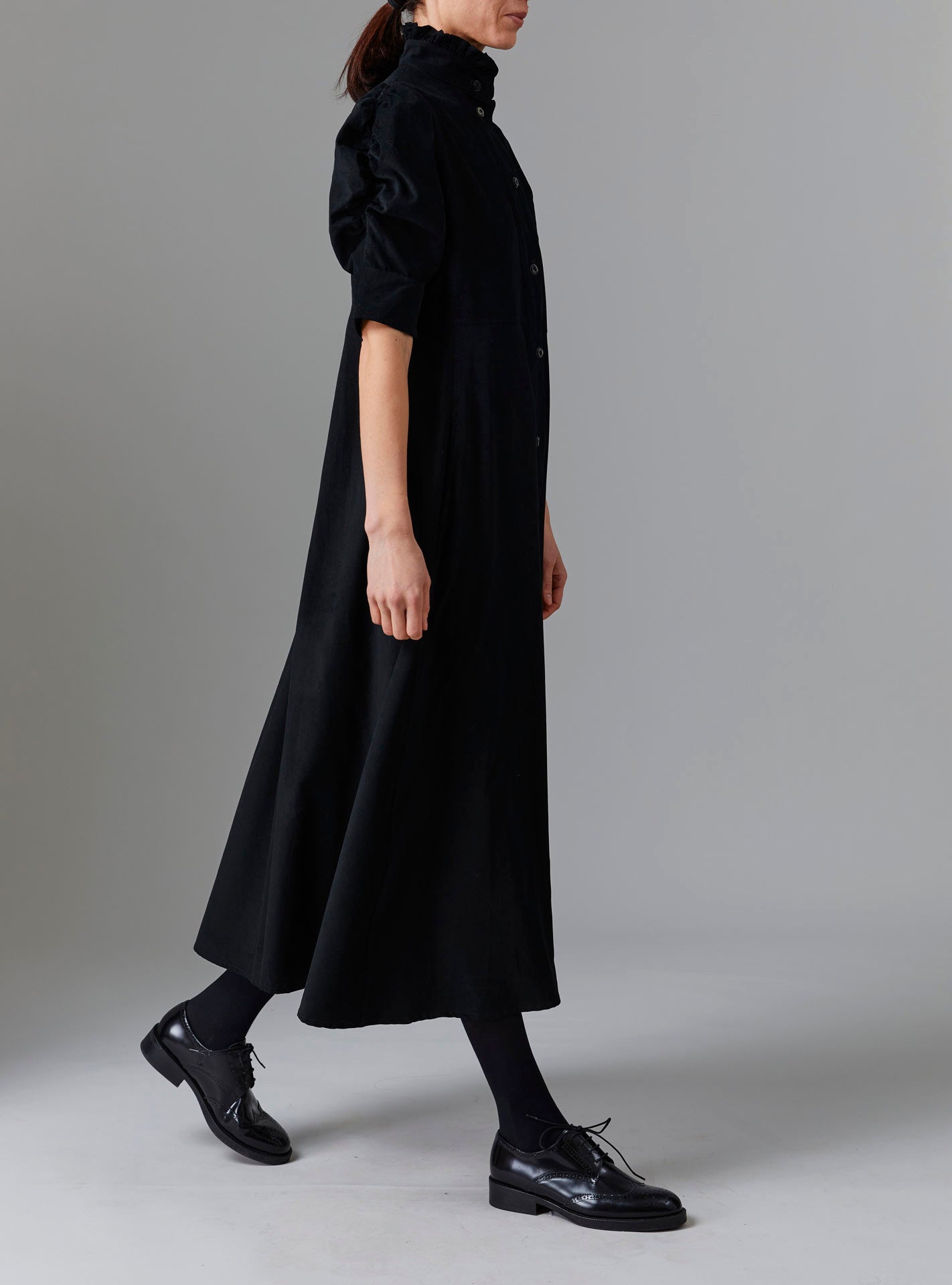 Side view of Venetia Black Dress - Tirolean Cord by Thierry Colson