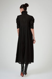 Venetia Short Sleeves Dress - Black - Chiffon Fileté