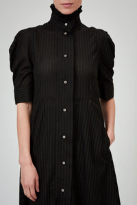 Venetia Short Sleeves Dress - Black - Chiffon Fileté