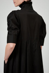 Venetia Short Sleeves Dress - Black - Chiffon Fileté
