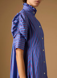 Close up of Venetia Bluet Cherry Stripes Dress by Thierry Colson