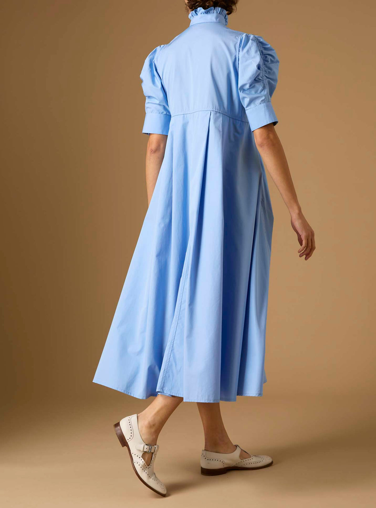Back view of Venetia Plain Poplin Blue Dress by Thierry Colson