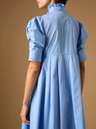 Back view detail of Venetia Plain Poplin Blue Dress by Thierry Colson