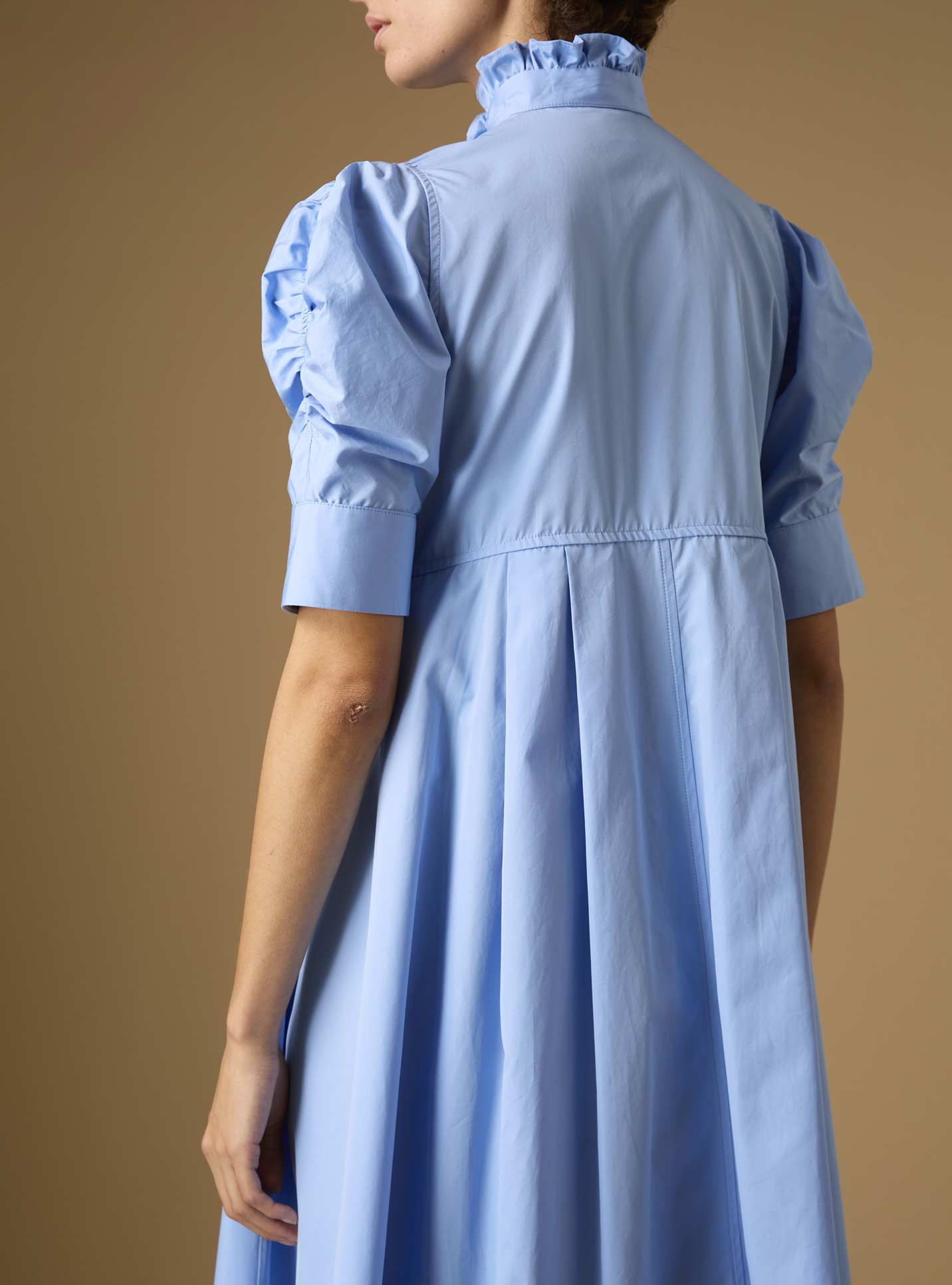 Back view detail of Venetia Plain Poplin Blue Dress by Thierry Colson