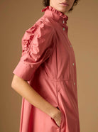Sleeve detail of Venetia Plain Poplin Brick Dress by Thierry Colson
