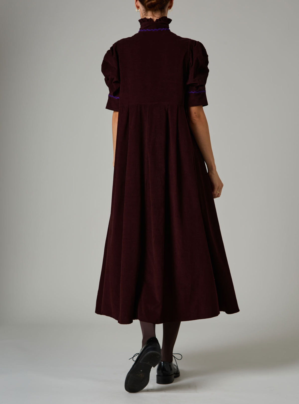 Venetia Dress - Balkanic Embroidery - Chocolate / Cobalt & Purple