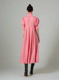 Venetia Short Sleeves Dress - Flamingo Pink - Chiffon Fileté