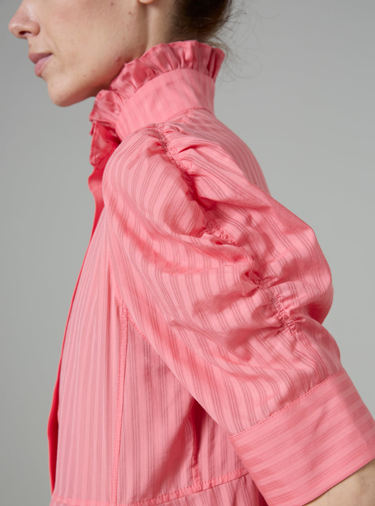 Venetia Short Sleeves Dress - Flamingo Pink - Chiffon Fileté